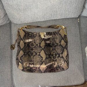 Michael Kors Snake-Print Shoulder Bag in Brown and Gold